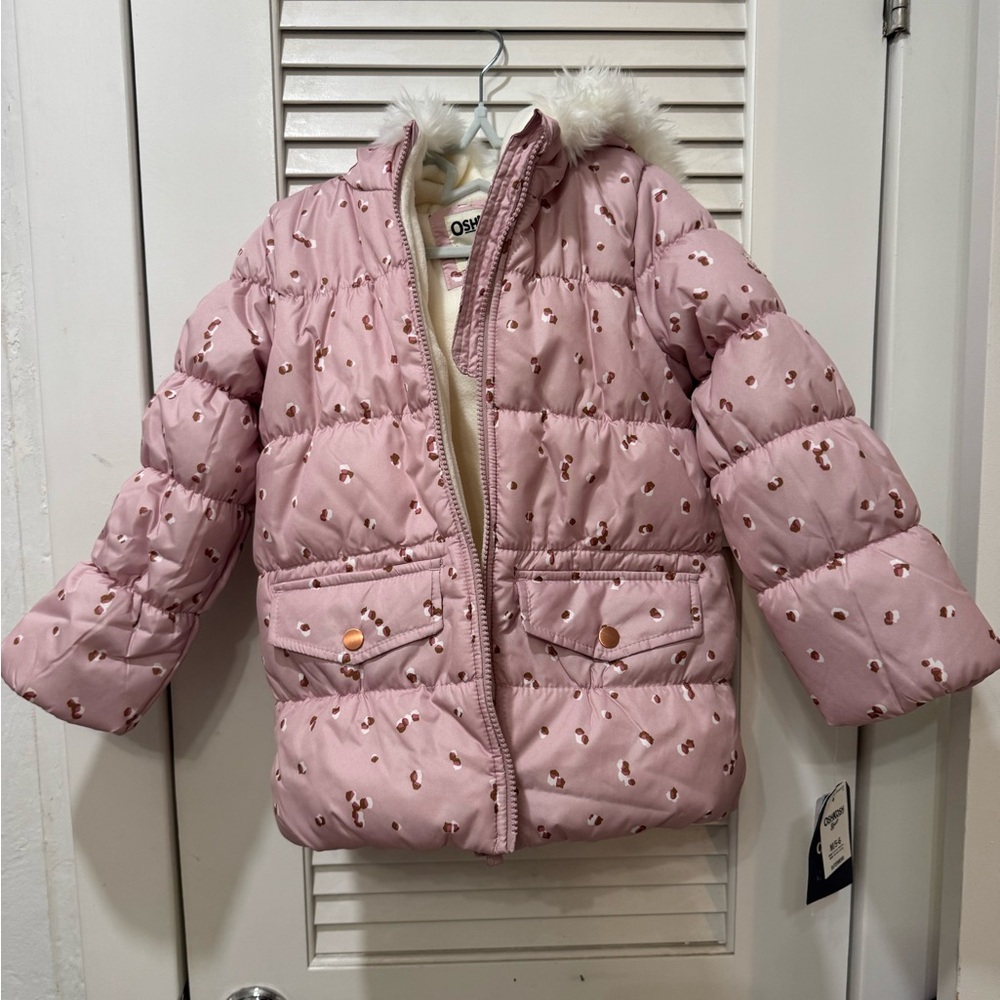OshKosh Pink Puffer Jacket with Faux Fur Hood
